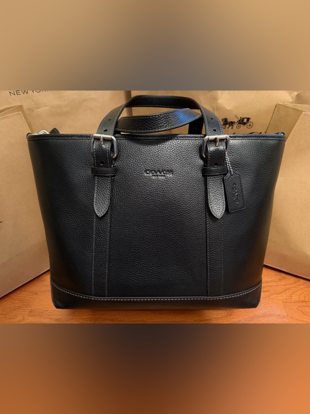 Coach Black Pebble Leather Tote Bag